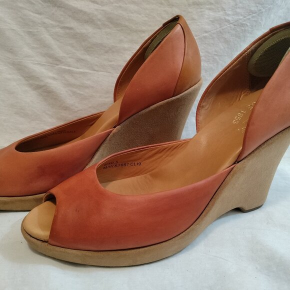 Kork Ease Liliana Aranchio Leather Wedge Peep-Toe Heels - Picture 1 of 12